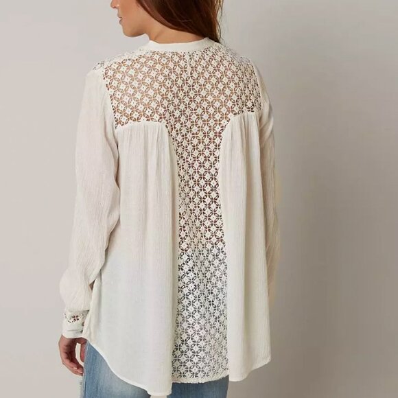Free People White Button Up Blouse with See Through Lace Back, S - Picture 1 of 8
